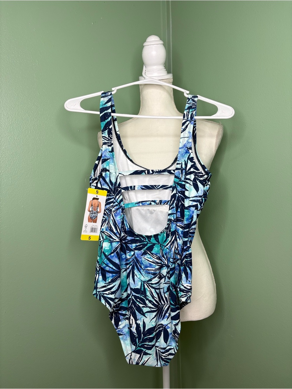 OP Women’s Blue & Teal Tropical Leaf One-Piece Swim Bodysuit - Picture 2 of 4